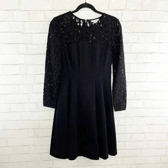 Boden Black Fit and Flare Midi Dress with Lace Sleeves Women's US Size 6 Regular - Picture 5 of 10